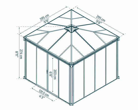 Palram -  Canopia 10x10 Enclosed Gazebos Sunroom Kit - Measurements